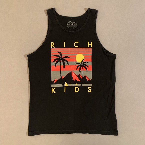 (5) Rich Kids / Fly Society Graphic Tank Tops Black White Palm Trees Floral - Picture 3 of 6